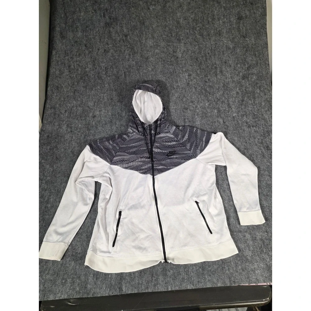 Nike Windrunner Full Zip Hoodie Men 2XL White Black Geometric Chevron 805138-100